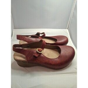 DANSKO Clogs Women's Red Leather Buckle Mary Jane Shoes Size 6.5 (37)